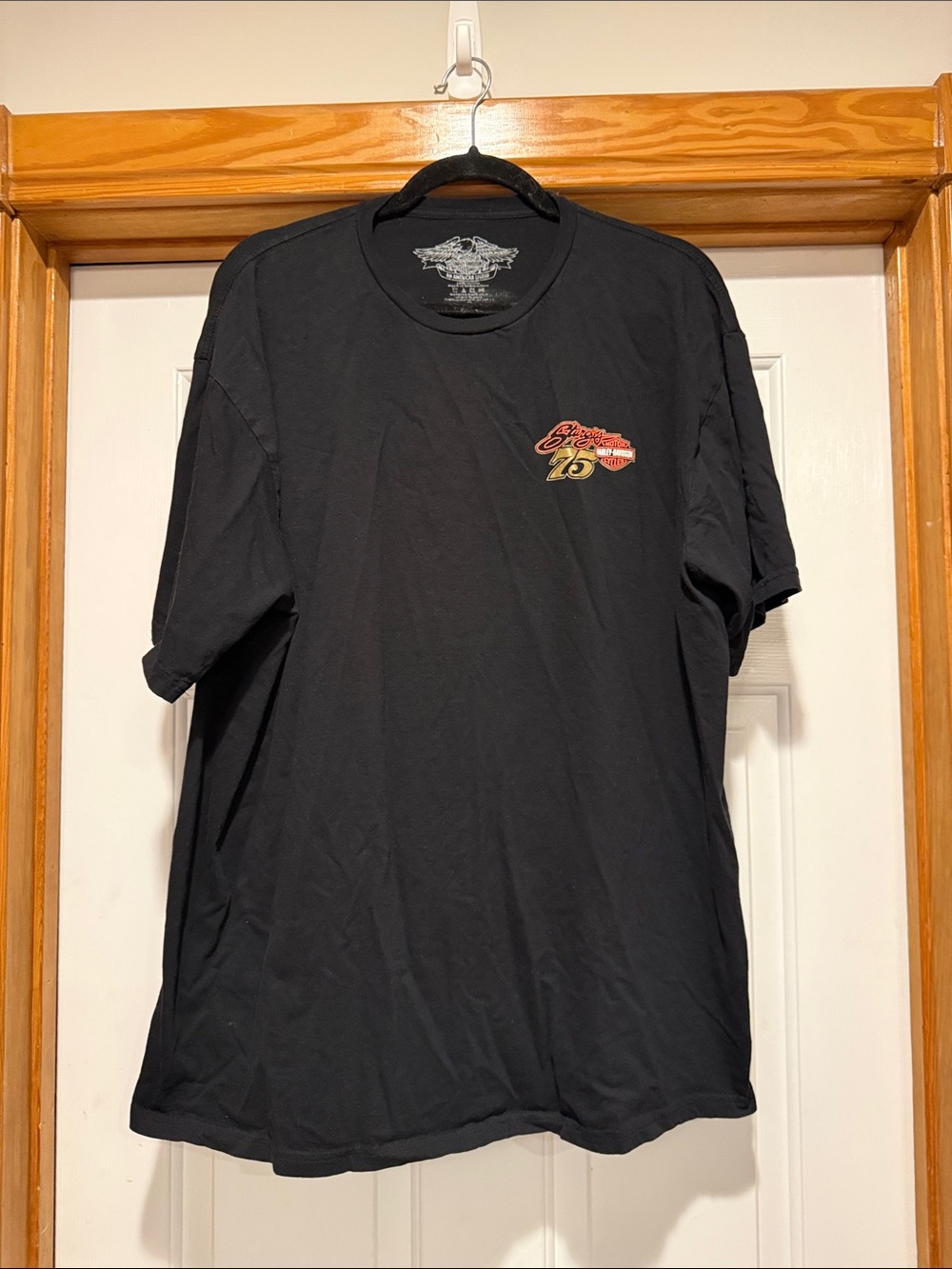Harley-Davidson Black Short-Sleeve Tee with Red and Gold 75 Logo